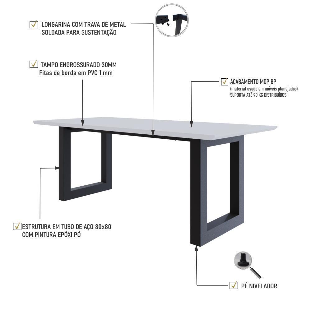 Mesa De Jantar Bronx Rg2 200x90x77cm Brmj9200rg2 Branco Tx - Est.preta Branco Tx/est.preta - 4