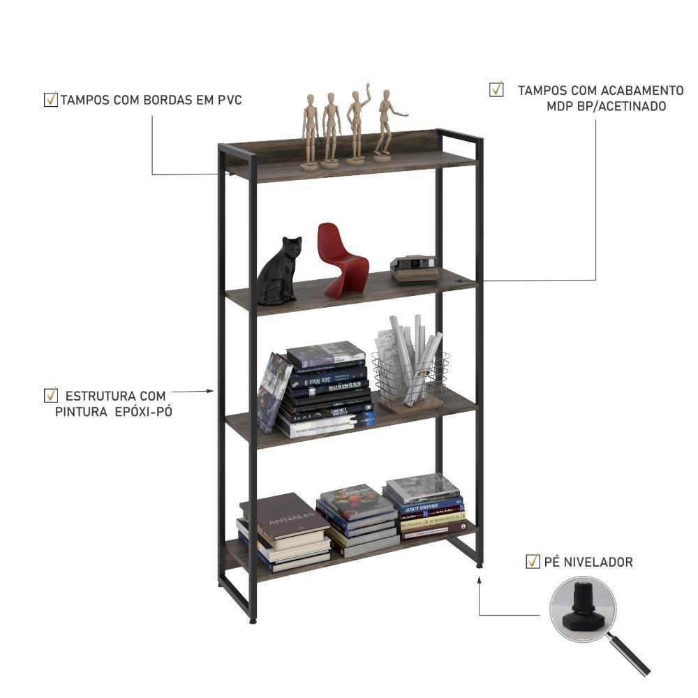 Estante Dynamica 80x30x146cm C/04 Prateleiras Carvalho Dark / Est.preta Carvalho Dark / Est.preta - 4