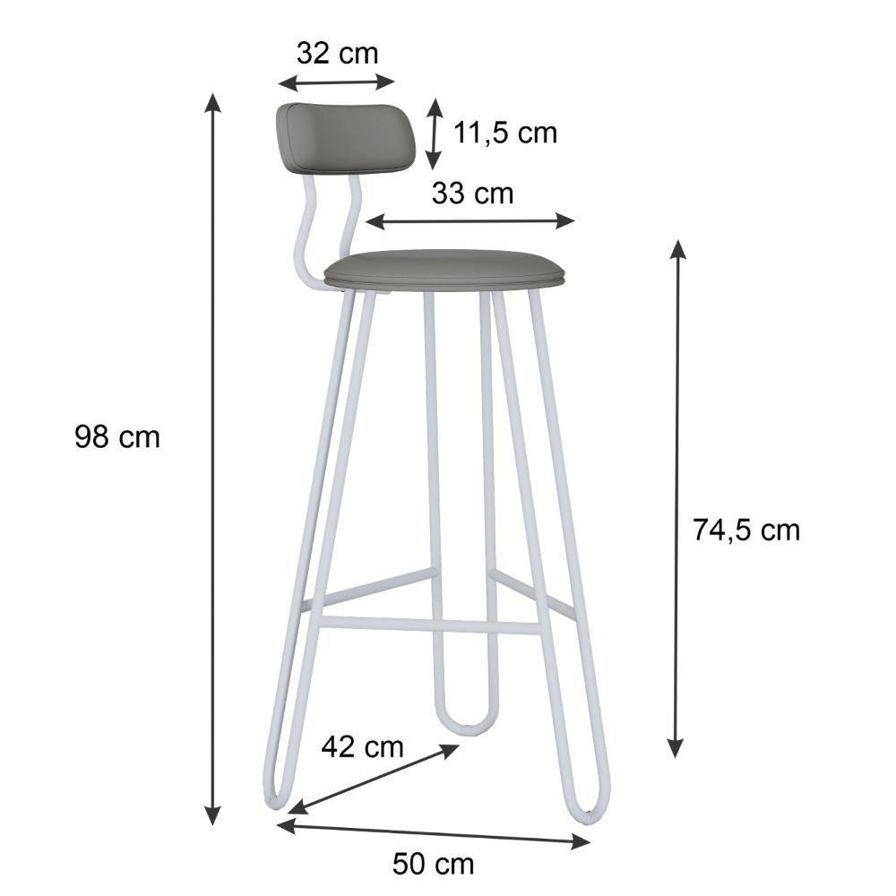 Conjunto 4 Banquetas Alta Ginger Com Encosto Courino Venus Cinza - 3