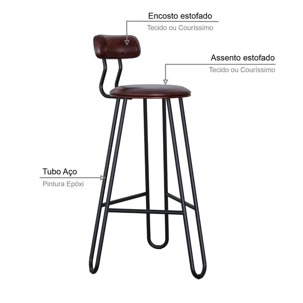 Conjunto 2 Banquetas Alta Ginger Com Encosto Courino Café - 4