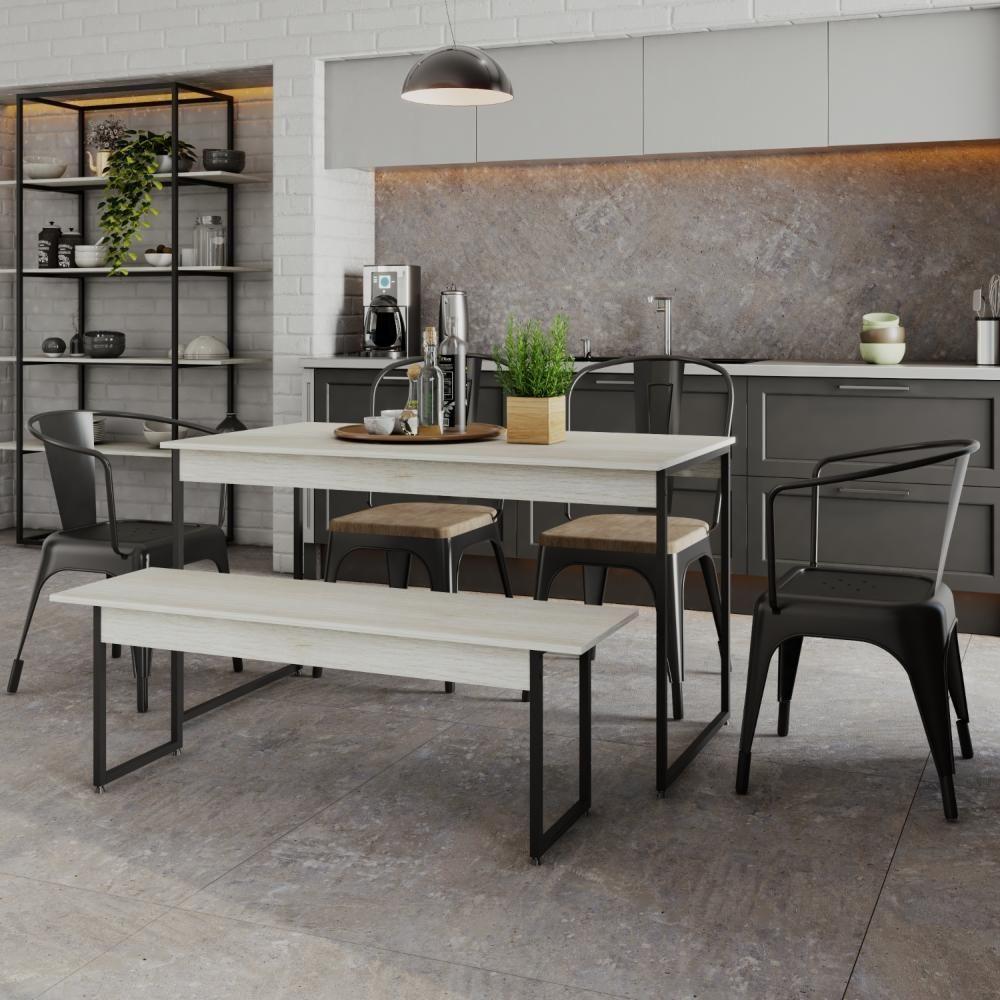 Mesa De Jantar Com 1 Banco Estilo Industrial Tub  Snow / Est.preta - 2