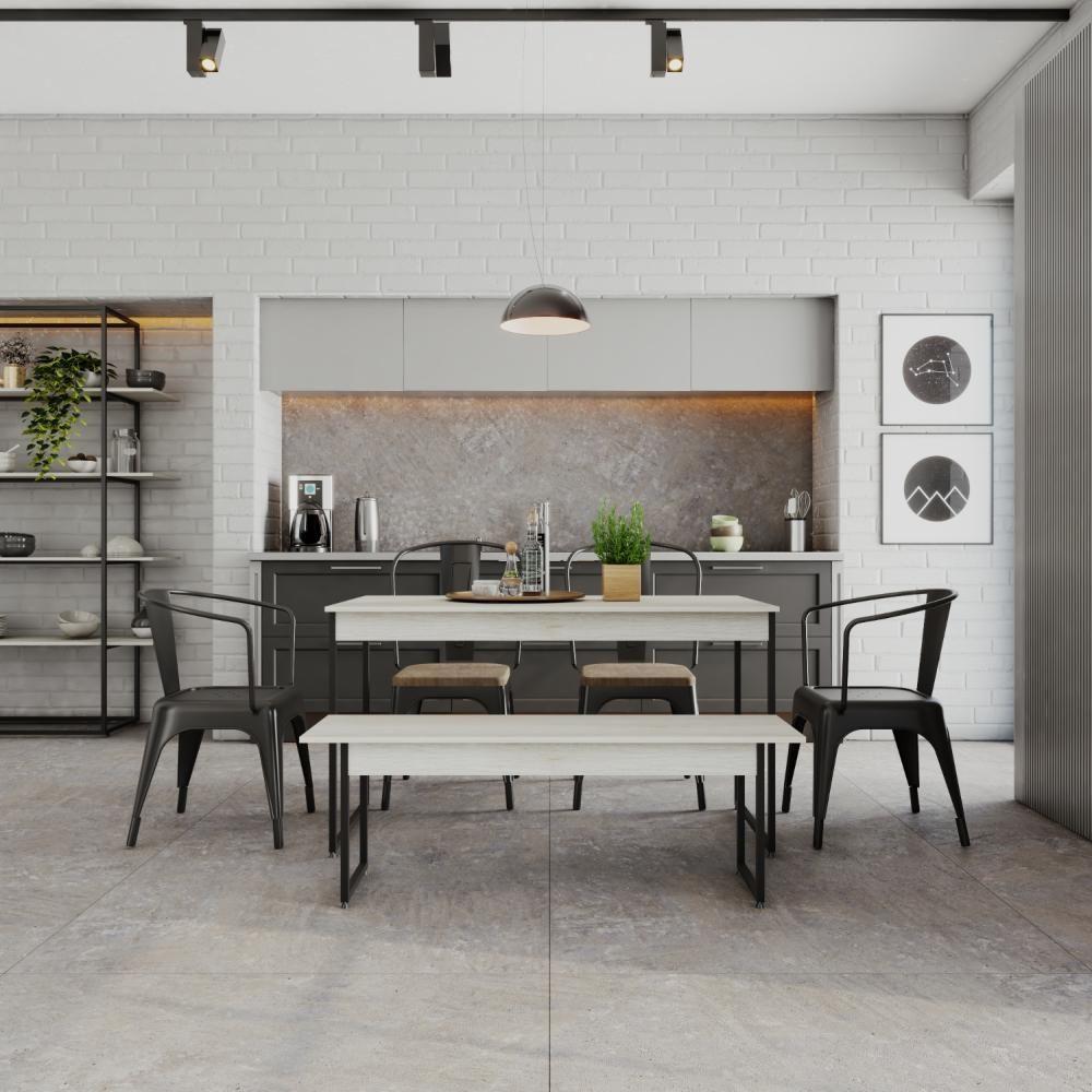 Mesa De Jantar Com 1 Banco Estilo Industrial Tub  Snow / Est.preta - 3