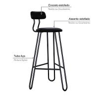 Conjunto 4 Banquetas Alta Ginger Courino Preto - 4