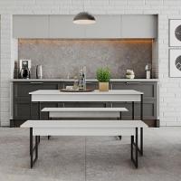 Mesa De Jantar Com 2 Bancos Estilo Industrial Tub  Branco Chess / Est.preta - 3