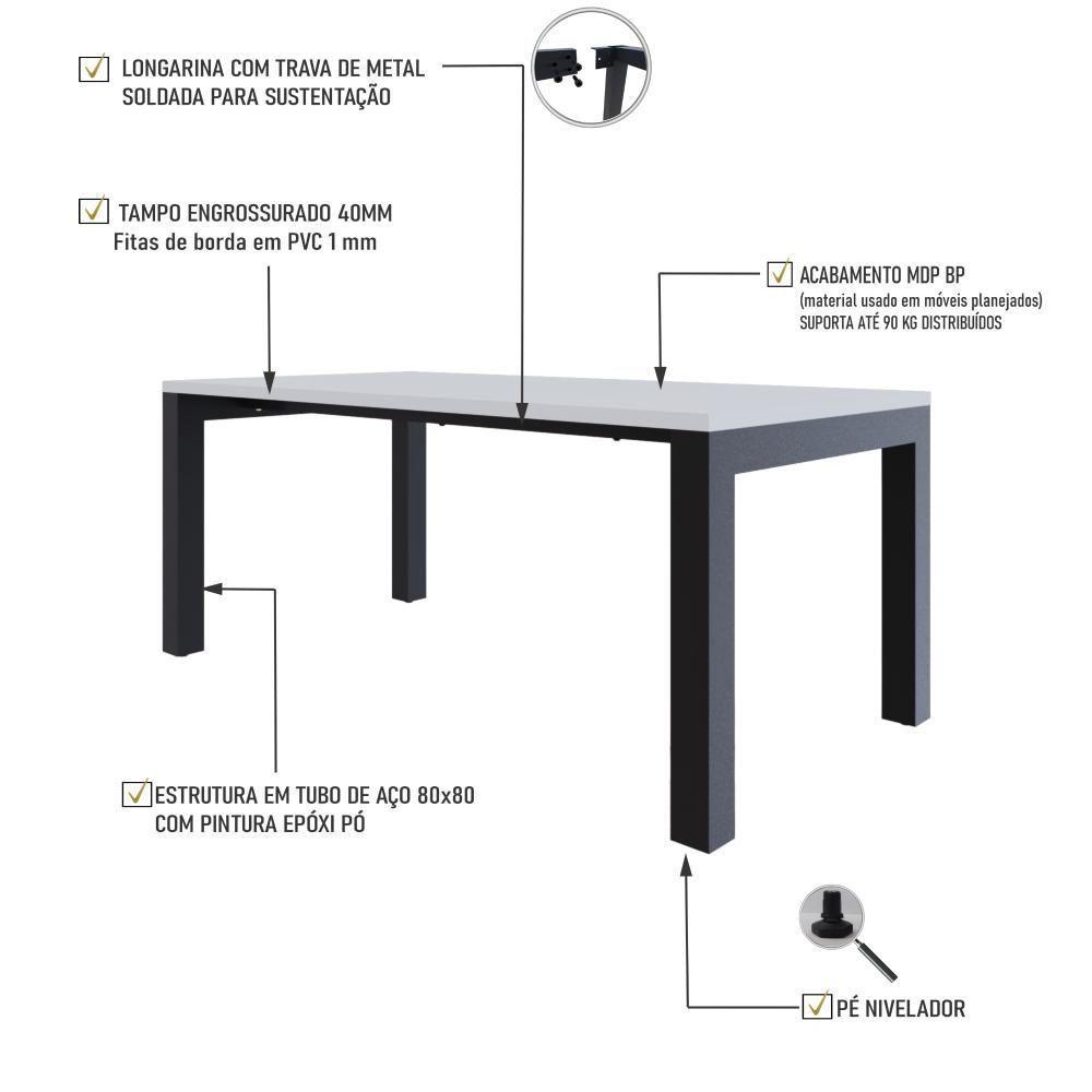 Mesa De Jantar Bronx U 180x90x77cm Brmj9180u Branco Tx - Est.preta Branco Tx/est.preta - 3