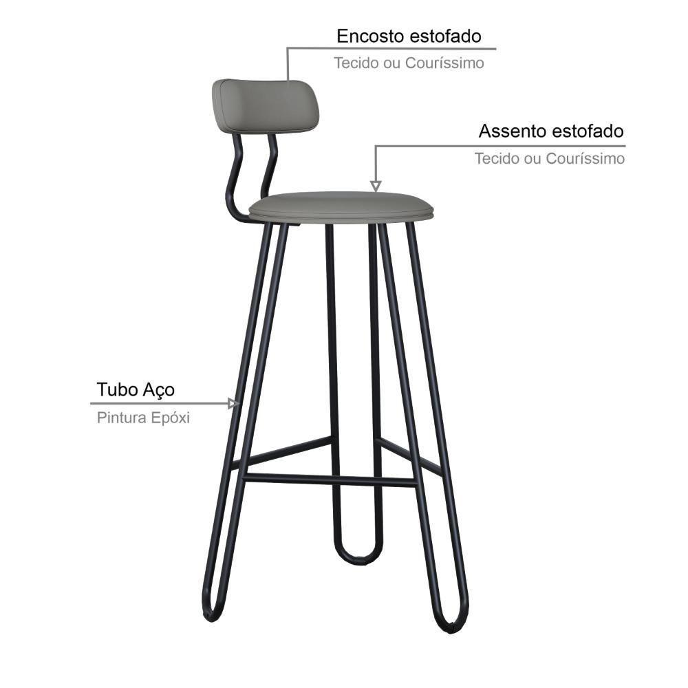 Conjunto 4 Banquetas Alta Ginger Com Encosto Courino Venus Cinza - 4