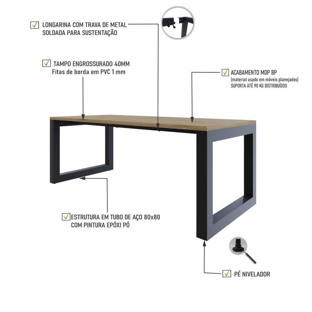 Mesa De Jantar Bronx 200x90x77cm Brmj9200 Vermont Oak - Est.preta Vermont Oak/est.preta - 3