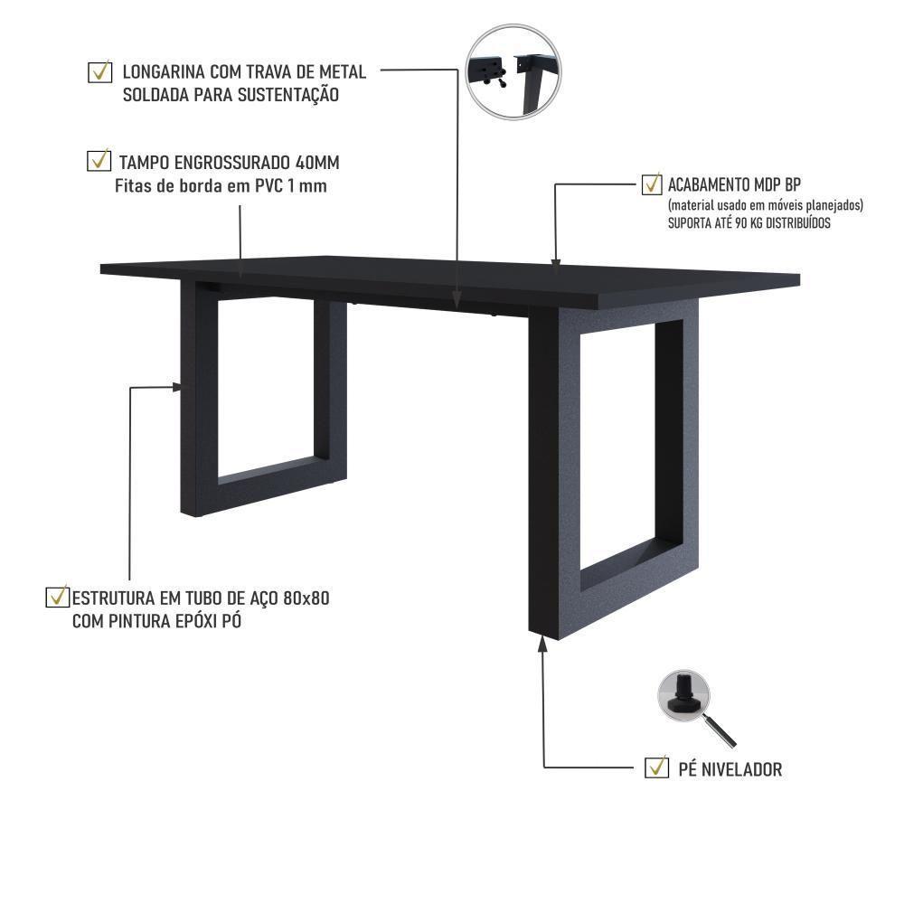 Mesa De Jantar Bronx R 180x90x77cm Brmj9180r Preto Tx - Est.preta Preto Tx/est.preta - 3