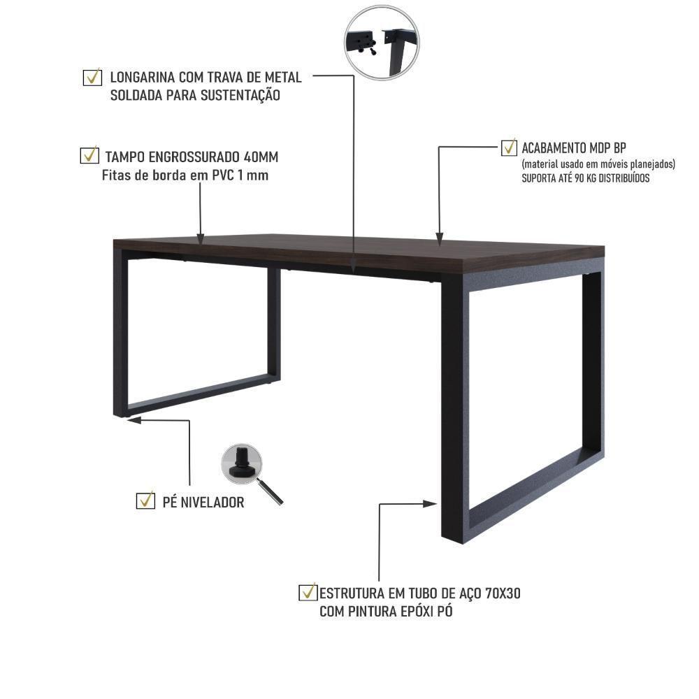 Mesa De Jantar Queens 180x90x77cm Qemj9180 Terracota - Est.preta Terracota/est.preta - 3