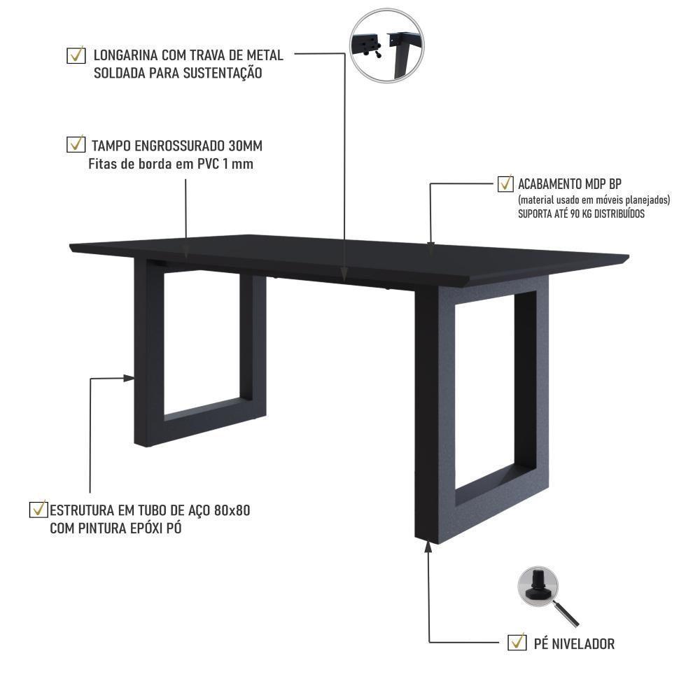 Mesa De Jantar Bronx Rg2 180x90x77cm Brmj9180rg2 Preto Tx - Est.preta Preto Tx/est.preta - 3