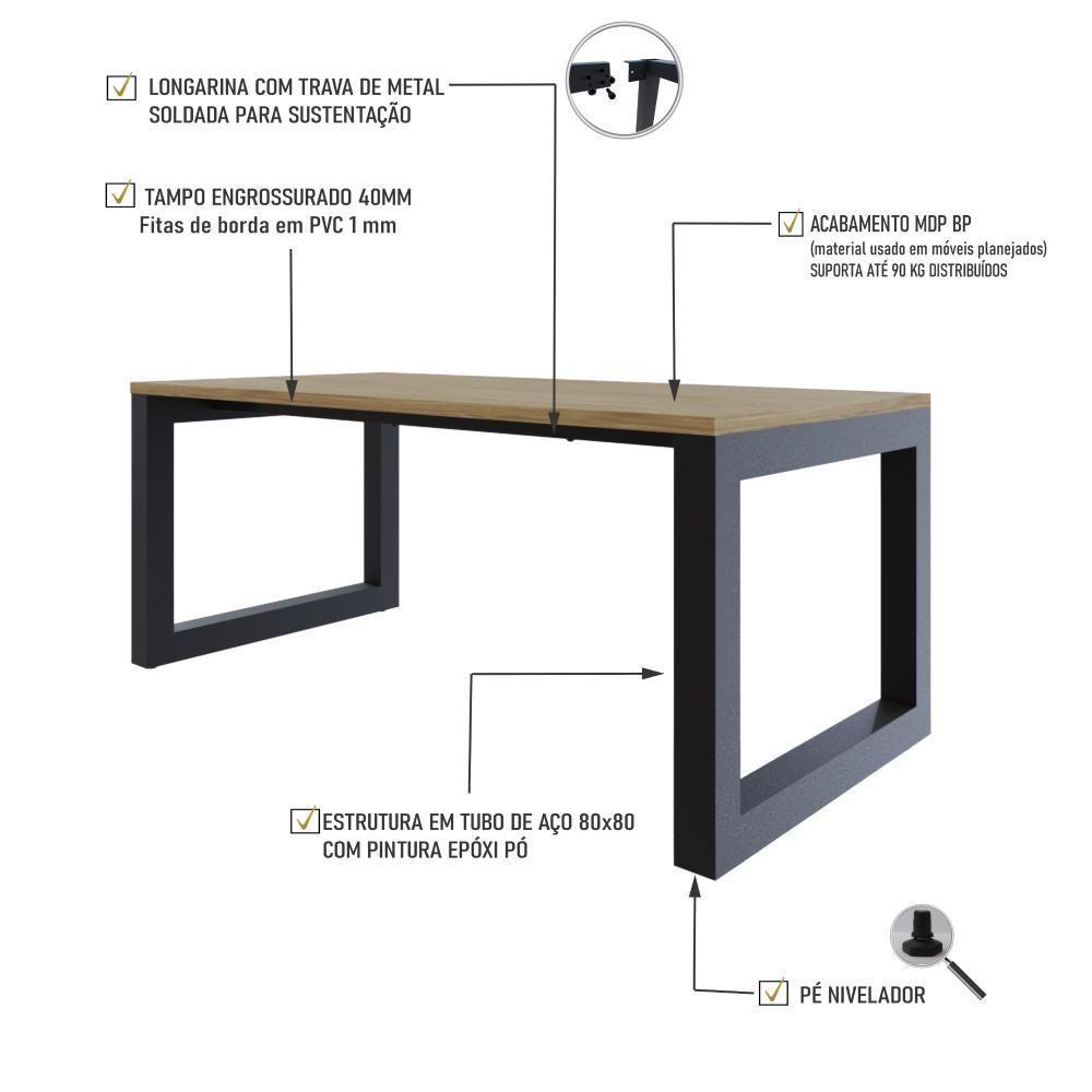 Mesa De Jantar Bronx 180x90x77cm Brmj9180 Vermont Oak - Est.preta Vermont Oak/est.preta - 3