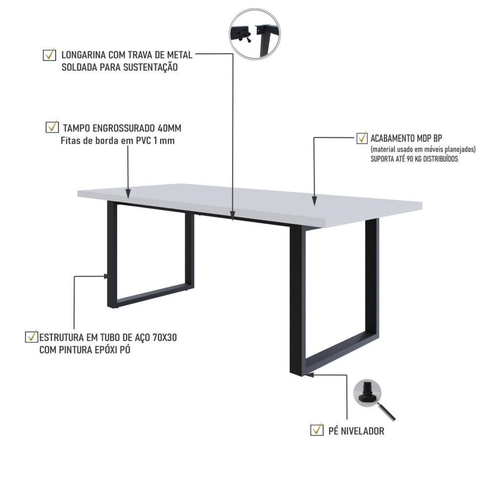Mesa De Jantar Queens R 200x90x77cm Qemj9200r Branco Tx - Est.preta Branco Tx/est.preta - 3