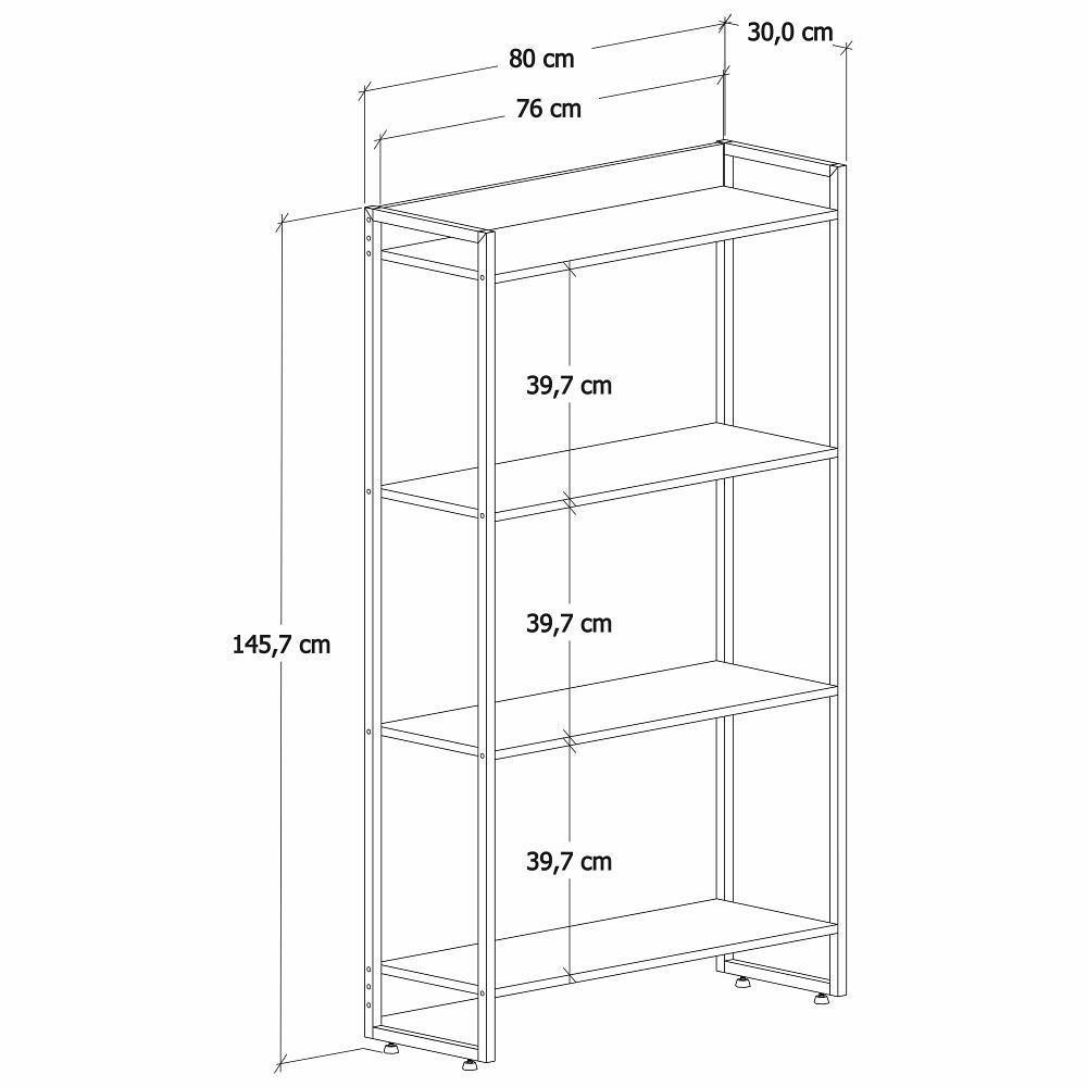 Estante Dynamica 80x30x146cm C/04 Prateleiras Snow / Est.preta Snow / Est.preta - 2