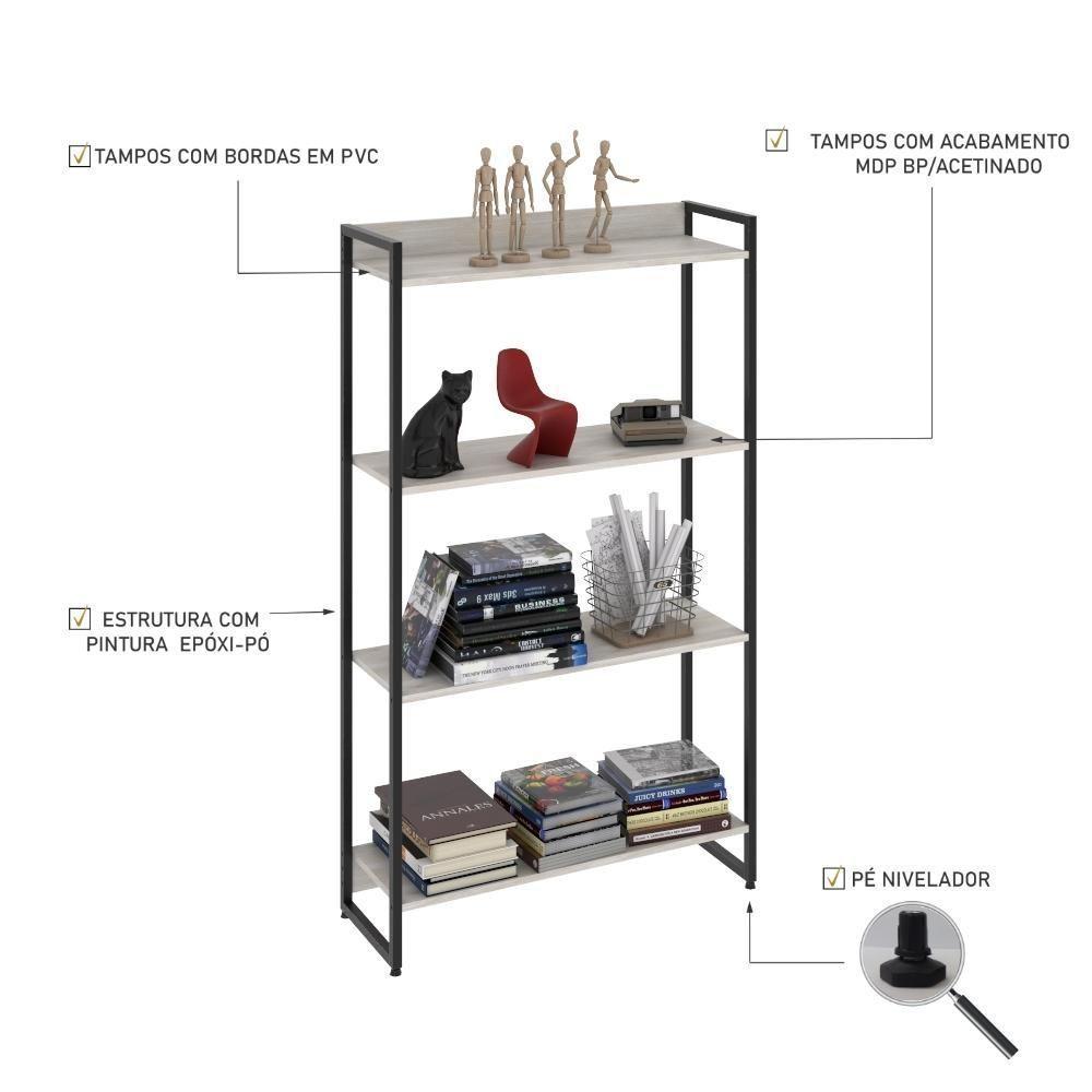 Estante Dynamica 80x30x146cm C/04 Prateleiras Snow / Est.preta Snow / Est.preta - 4