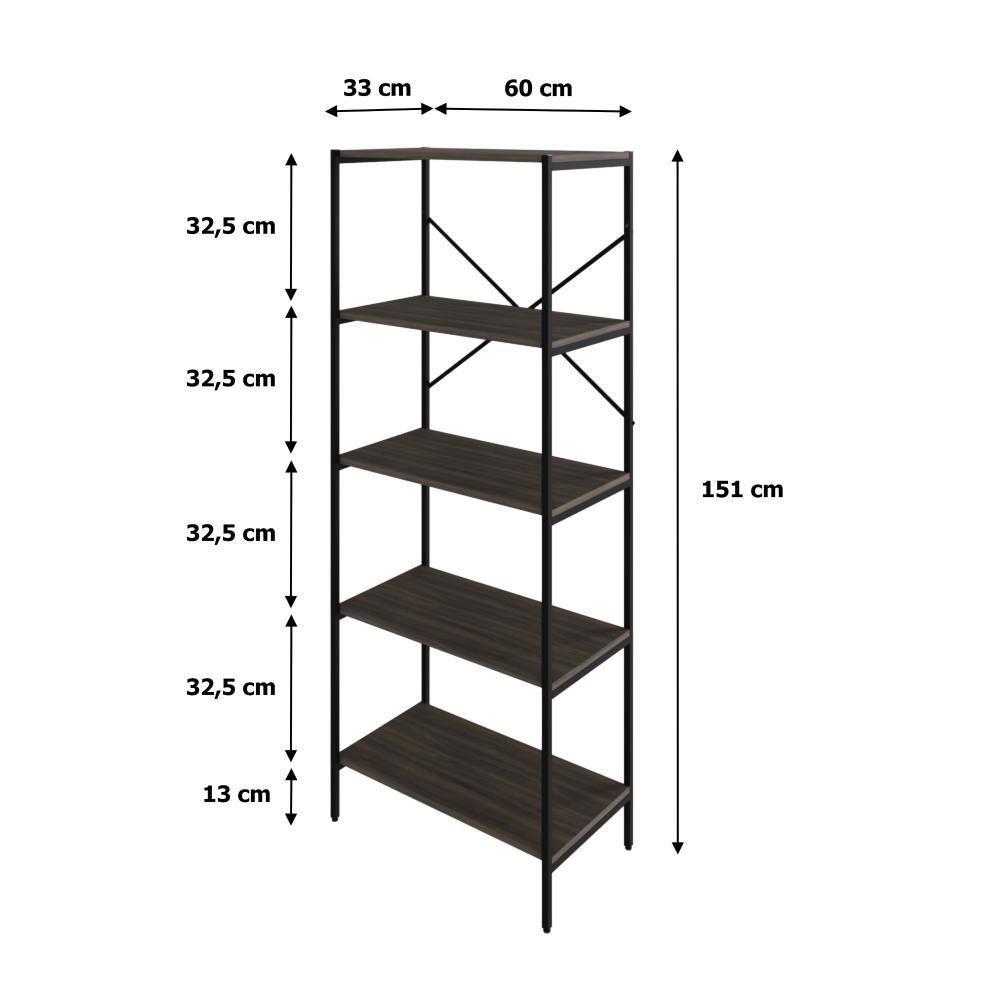 Estante C/05 Prateleiras 152x60x33cm Tub Tueh1565 Nogal - Est.preta Nogal / Est.preta - 7
