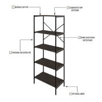 Estante C/05 Prateleiras 152x60x33cm Tub Tueh1565 Nogal - Est.preta Nogal / Est.preta - 3