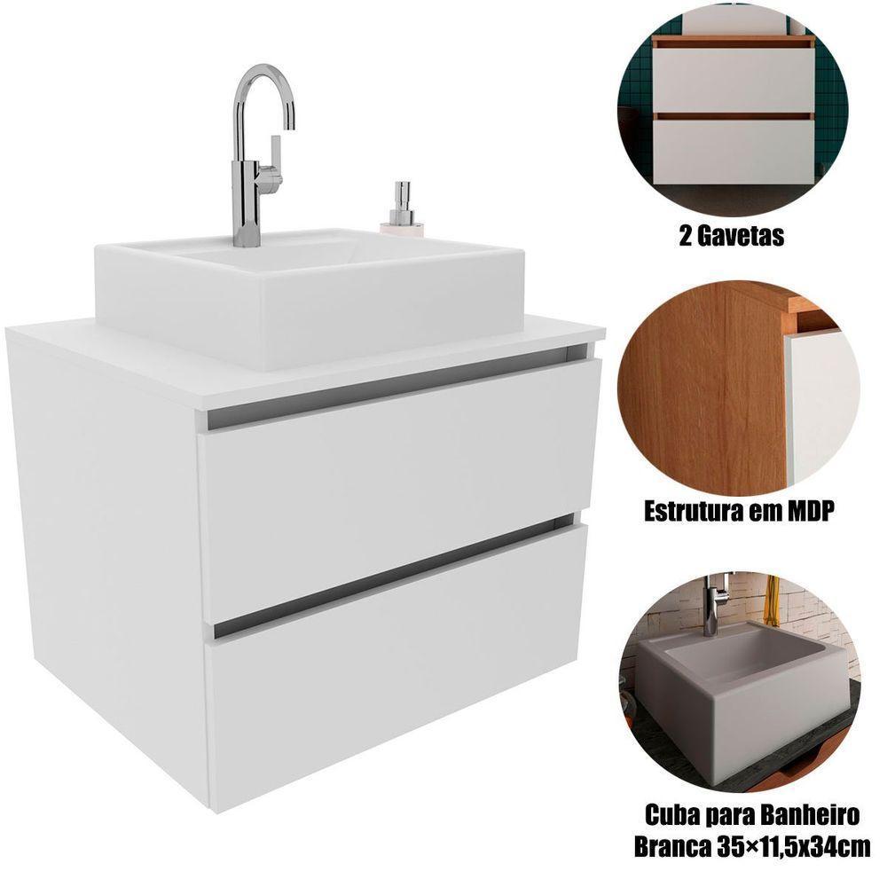 Gabinete De Banheiro 60 Cm 2 Gavetas Com Cuba Joana Branco - 2