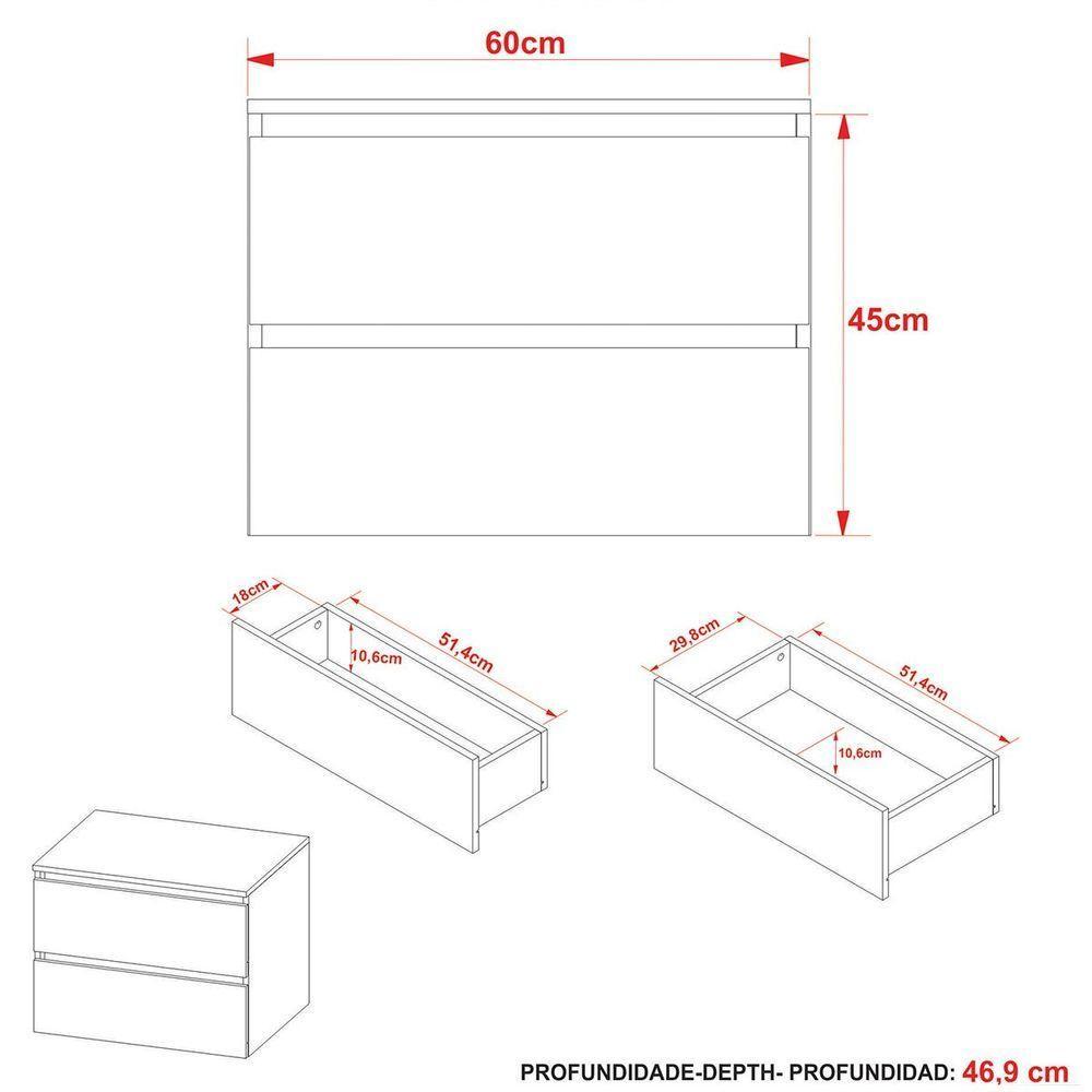 Gabinete De Banheiro 60 Cm 2 Gavetas Com Cuba Joana Branco - 4