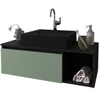 Gabinete De Banheiro 80 Cm Com Cuba 1 Porta E Nicho Mármore Lunar/verde Mar - 1