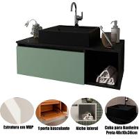 Gabinete De Banheiro 80 Cm Com Cuba 1 Porta E Nicho Mármore Lunar/verde Mar - 2