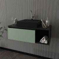 Gabinete De Banheiro 80 Cm Com Cuba 1 Porta E Nicho Mármore Lunar/verde Mar - 8