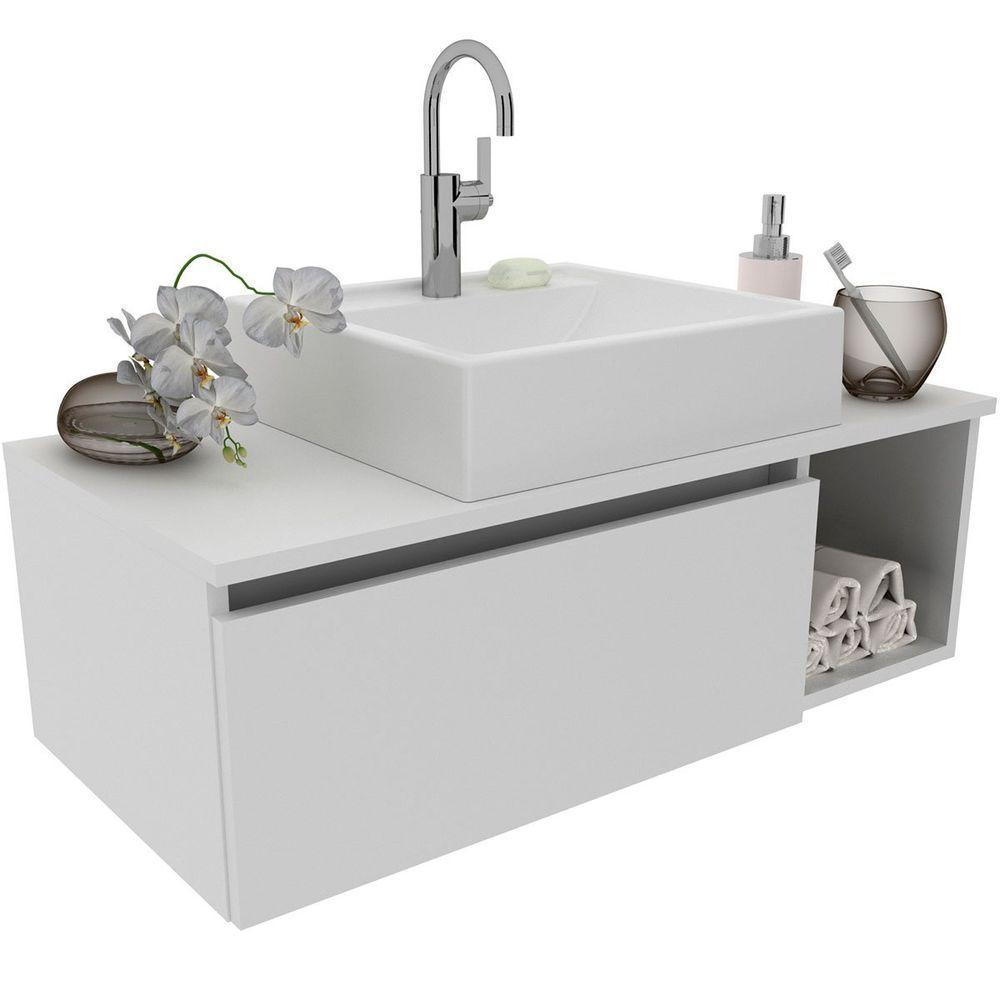 Gabinete De Banheiro 80 Cm Com Cuba 1 Porta E Nicho Branco - 6