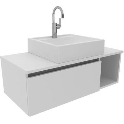 Gabinete De Banheiro 80 Cm Com Cuba 1 Porta E Nicho Branco