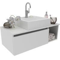 Gabinete De Banheiro 80 Cm Com Cuba 1 Porta E Nicho Branco - 6