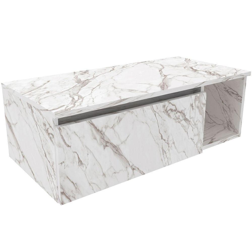 Gabinete De Banheiro 80 Cm Com 1 Porta E Nicho Marina Mármore Branco - 1