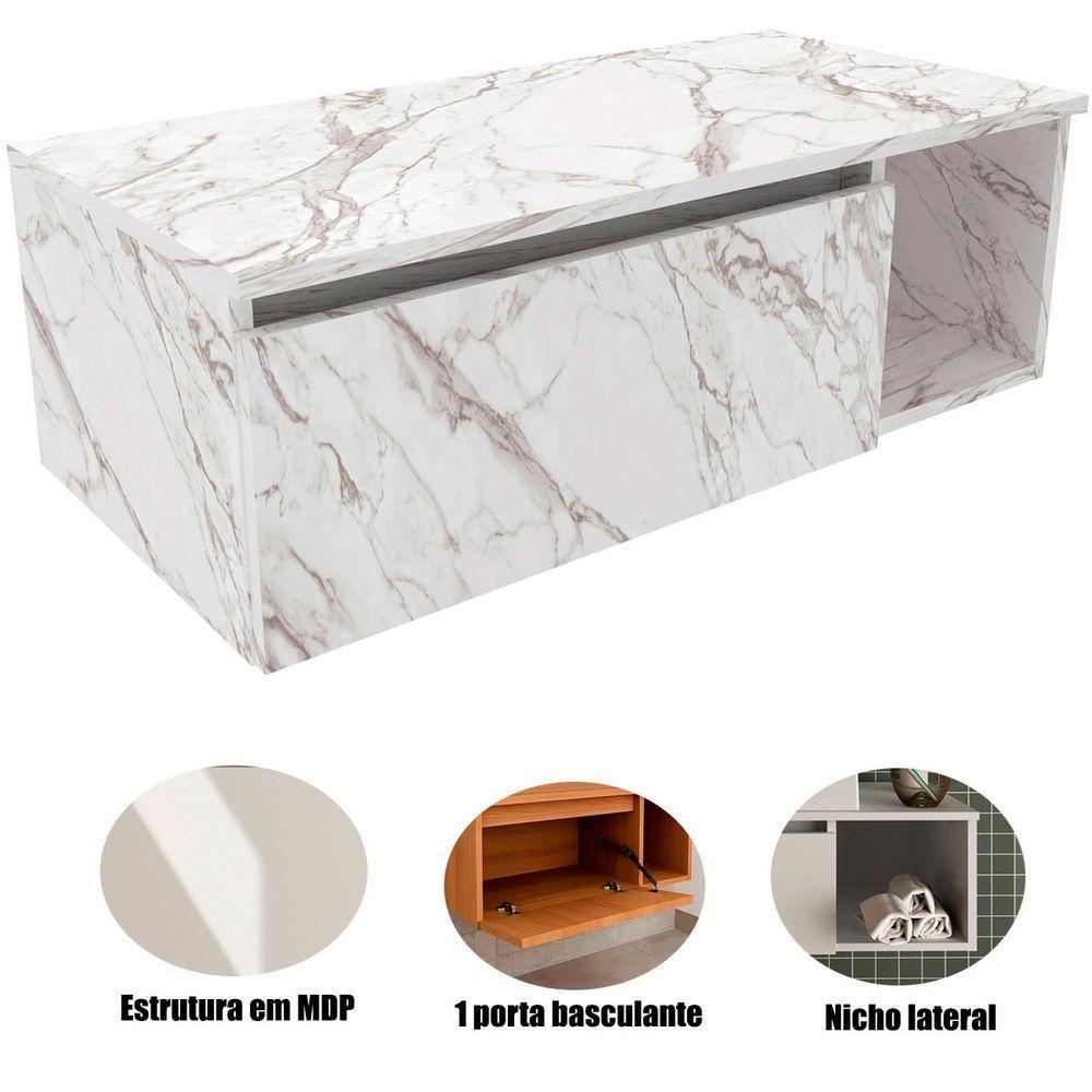 Gabinete De Banheiro 80 Cm Com 1 Porta E Nicho Marina Mármore Branco - 2