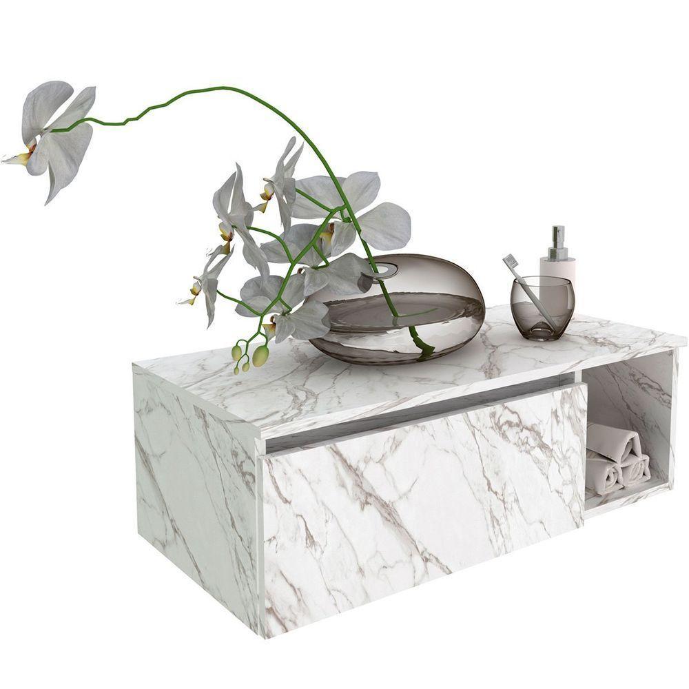 Gabinete De Banheiro 80 Cm Com 1 Porta E Nicho Marina Mármore Branco - 6