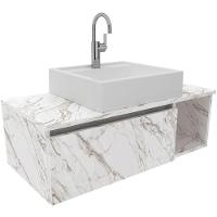 Gabinete De Banheiro 80 Cm Com Cuba 1 Porta E Nicho Mármore Branco - 1