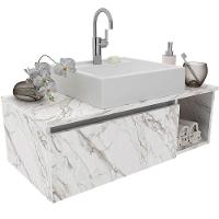 Gabinete De Banheiro 80 Cm Com Cuba 1 Porta E Nicho Mármore Branco - 6