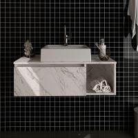 Gabinete De Banheiro 80 Cm Com Cuba 1 Porta E Nicho Mármore Branco - 8