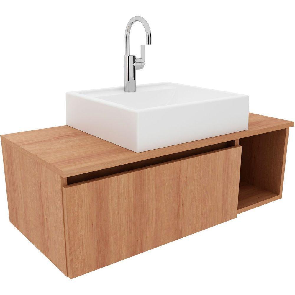 Gabinete De Banheiro 80 Cm Com Cuba 1 Porta E Nicho Amêndoa - 1