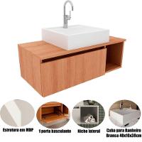 Gabinete De Banheiro 80 Cm Com Cuba 1 Porta E Nicho Amêndoa - 2