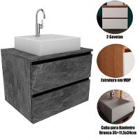 Gabinete De Banheiro 60 Cm 2 Gavetas Com Cuba Joana Mármore Lunar - 2