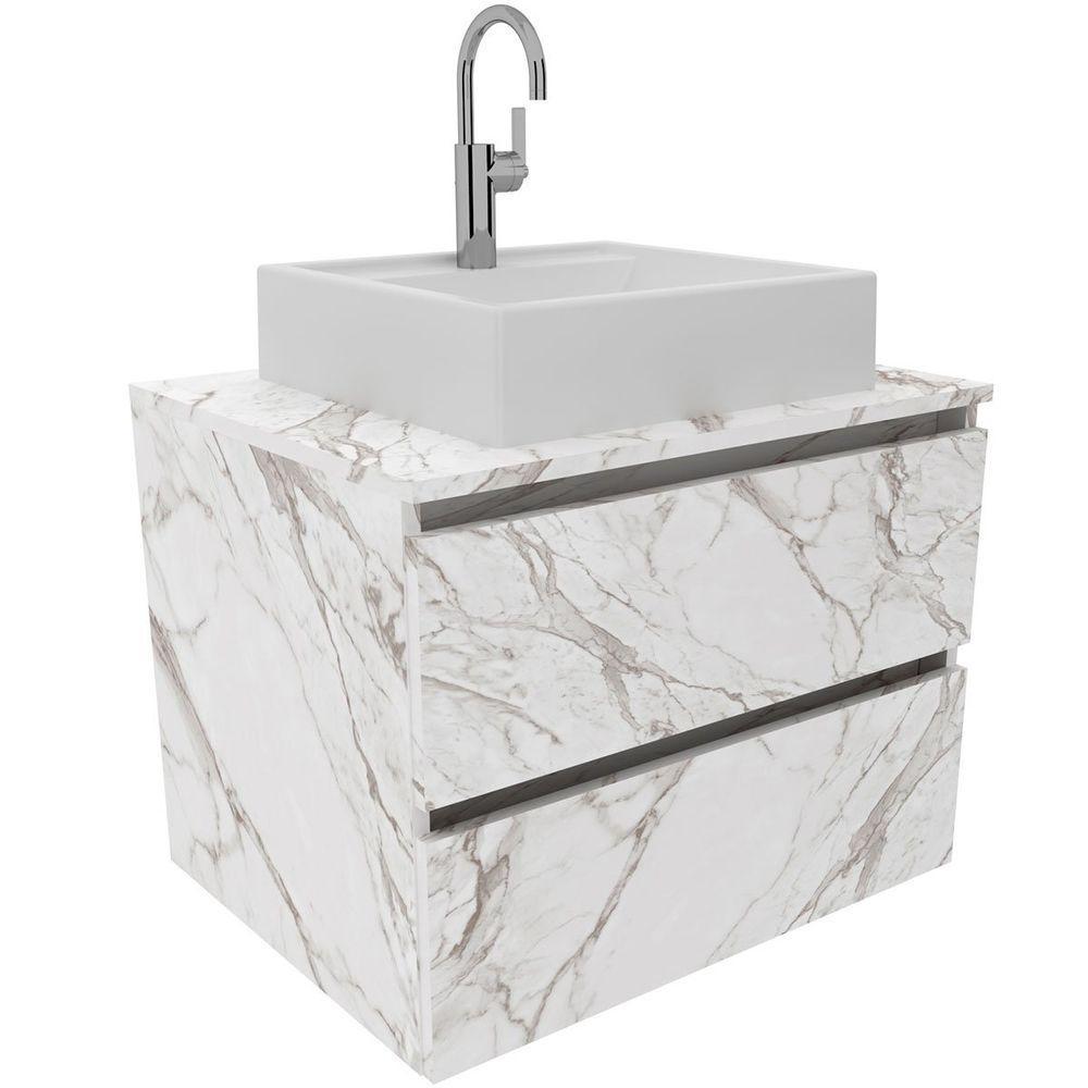 Gabinete De Banheiro 60 Cm 2 Gavetas Com Cuba Joana Mármore Branco - 1