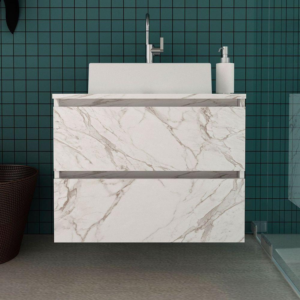 Gabinete De Banheiro 60 Cm 2 Gavetas Com Cuba Joana Mármore Branco - 7