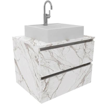 Gabinete De Banheiro 60 Cm 2 Gavetas Com Cuba Joana Mármore Branco