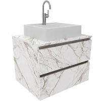 Gabinete De Banheiro 60 Cm 2 Gavetas Com Cuba Joana Mármore Branco - 1
