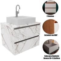 Gabinete De Banheiro 60 Cm 2 Gavetas Com Cuba Joana Mármore Branco - 2