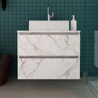 Gabinete De Banheiro 60 Cm 2 Gavetas Com Cuba Joana Mármore Branco - 7