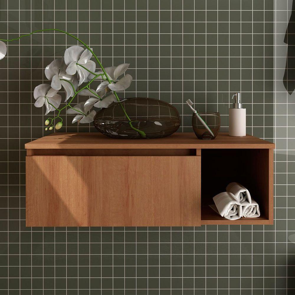 Gabinete De Banheiro 80 Cm Com 1 Porta E Nicho Marina Amêndoa - 8