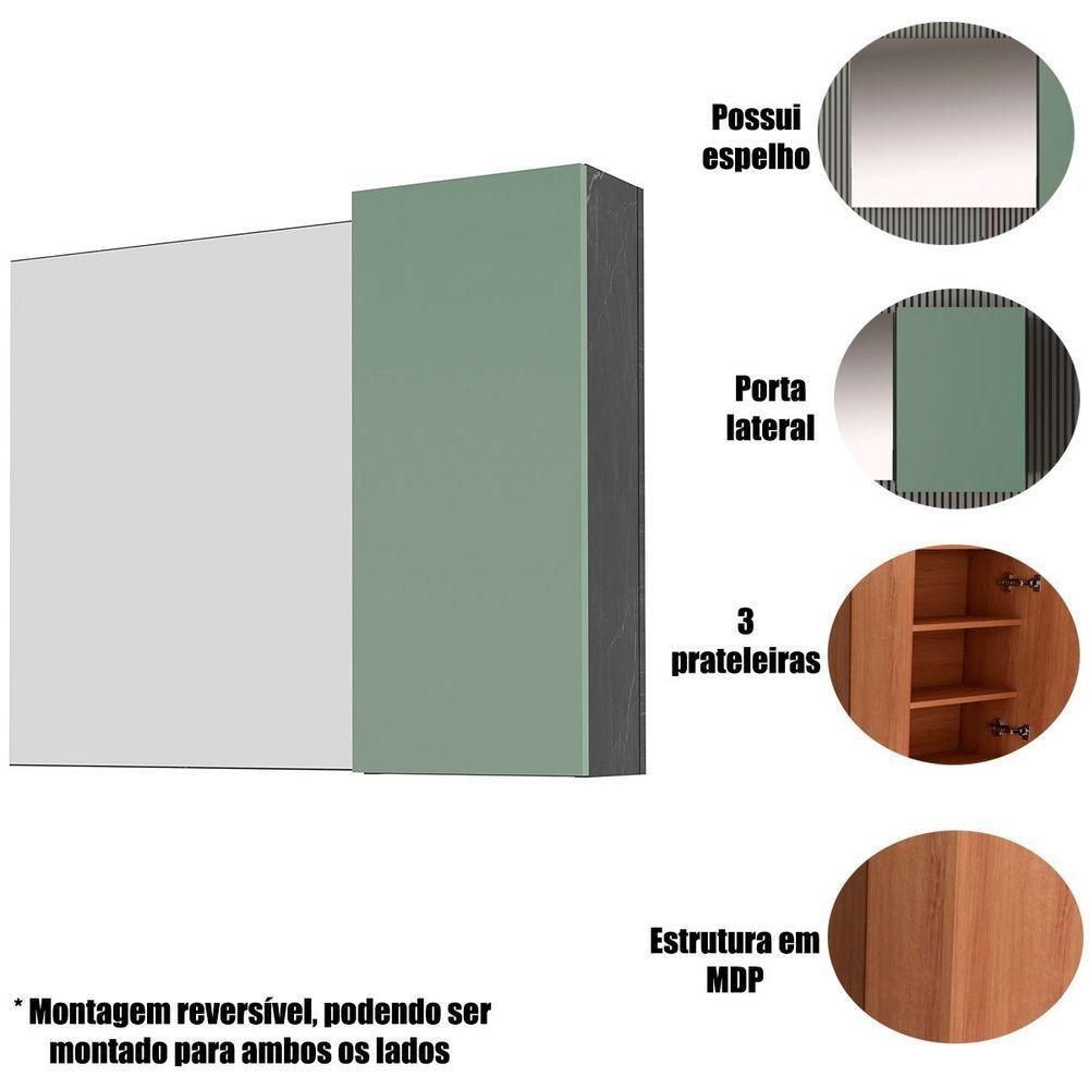 Espelheira Para Banheiro 80 Cm Com 1 Porta Marina Mármore Lunar/verde Mar - 2