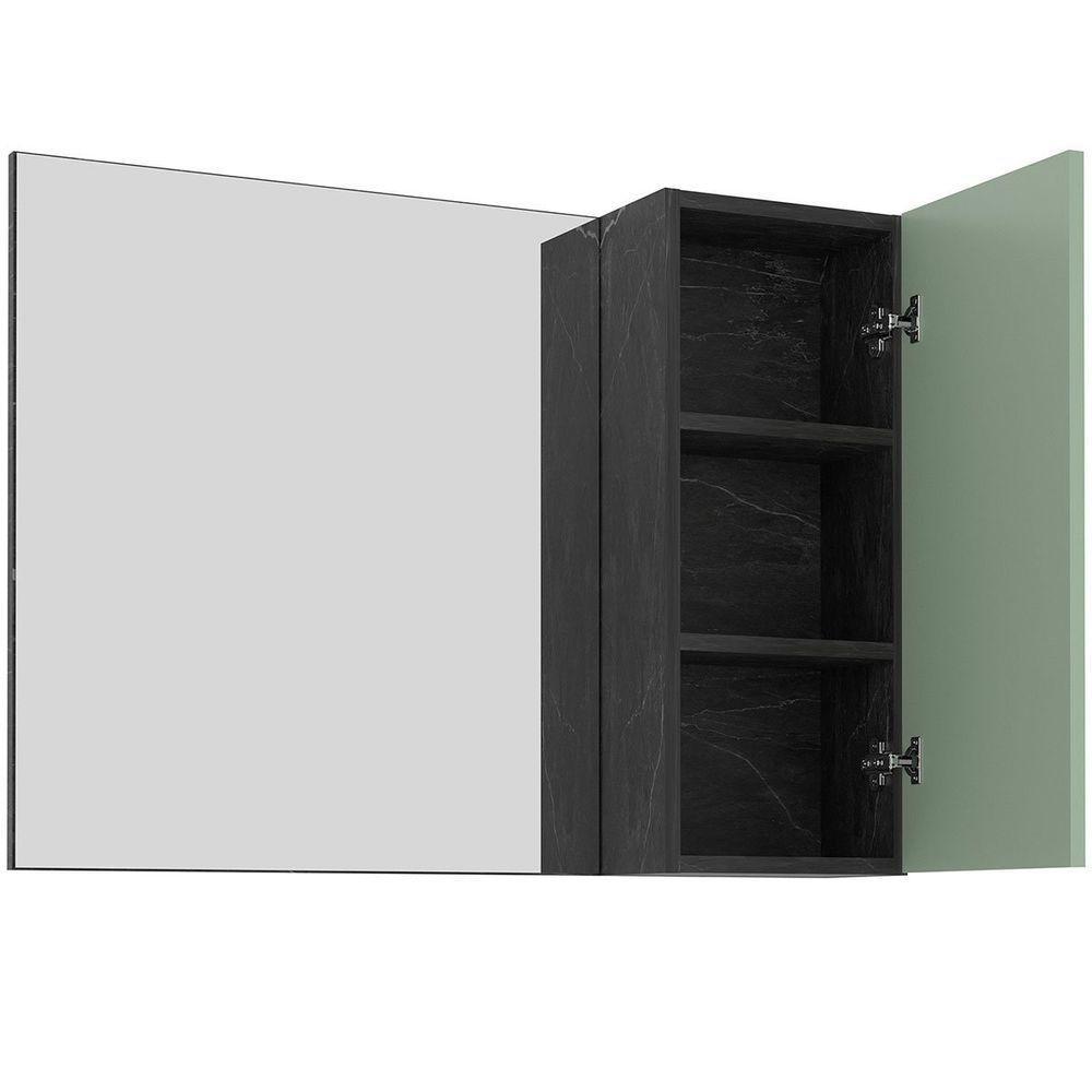 Espelheira Para Banheiro 80 Cm Com 1 Porta Marina Mármore Lunar/verde Mar - 3