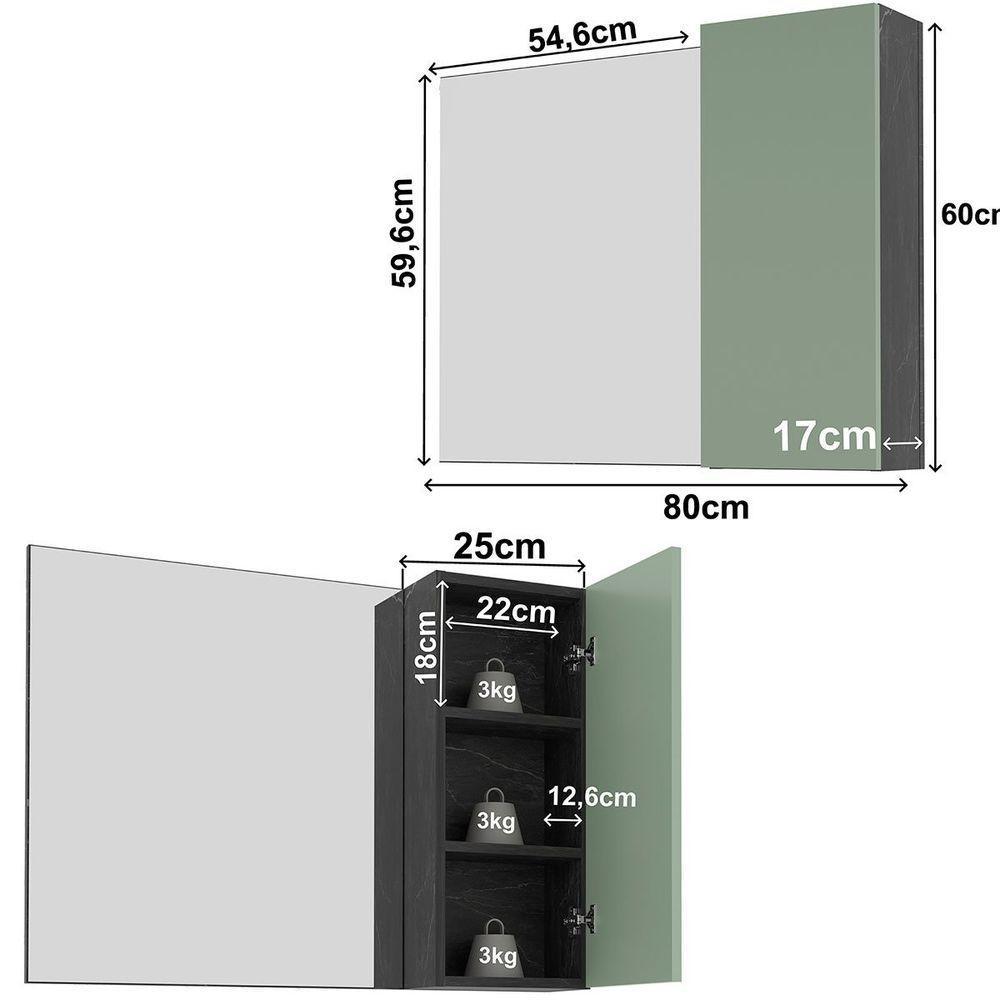 Espelheira Para Banheiro 80 Cm Com 1 Porta Marina Mármore Lunar/verde Mar - 5