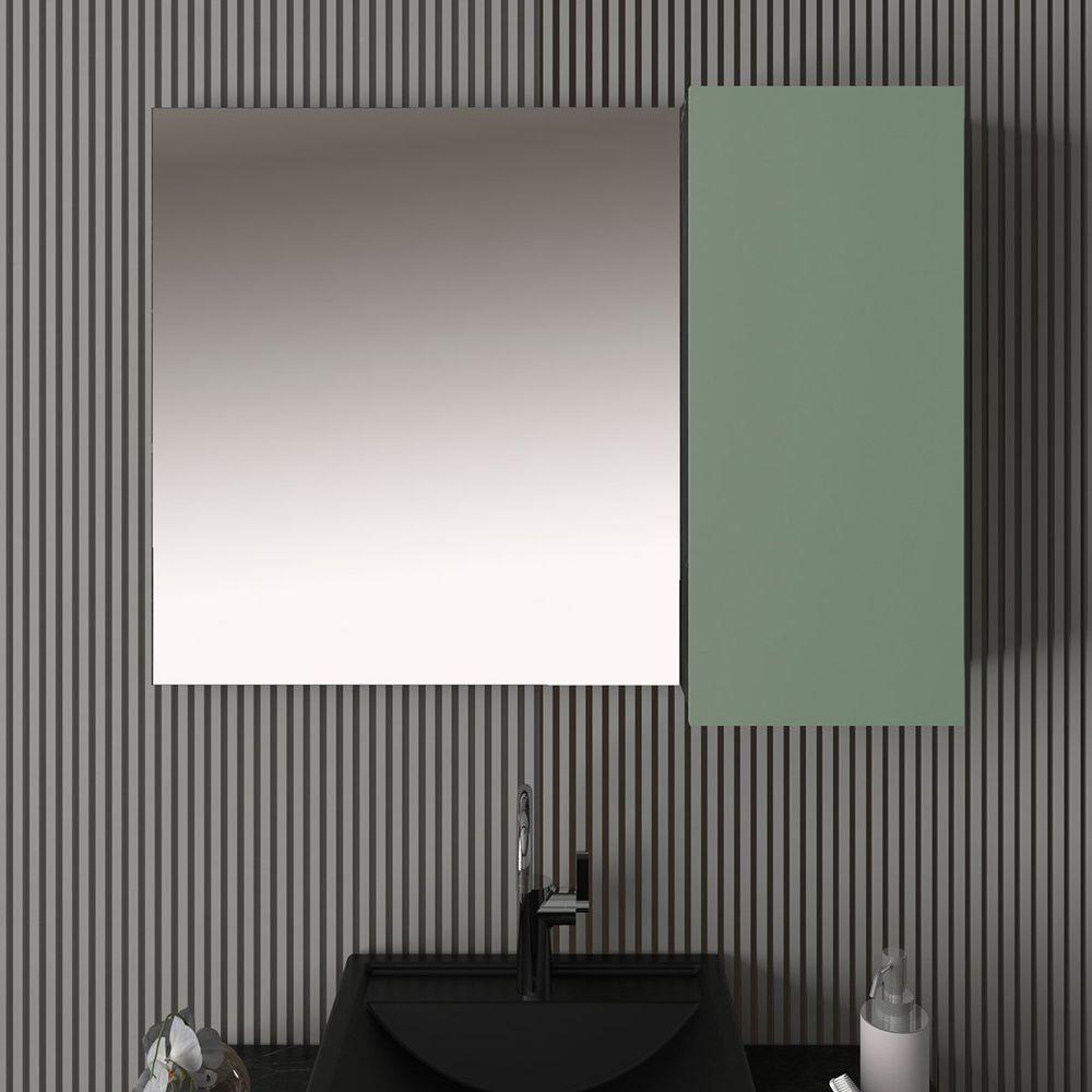 Espelheira Para Banheiro 80 Cm Com 1 Porta Marina Mármore Lunar/verde Mar - 7