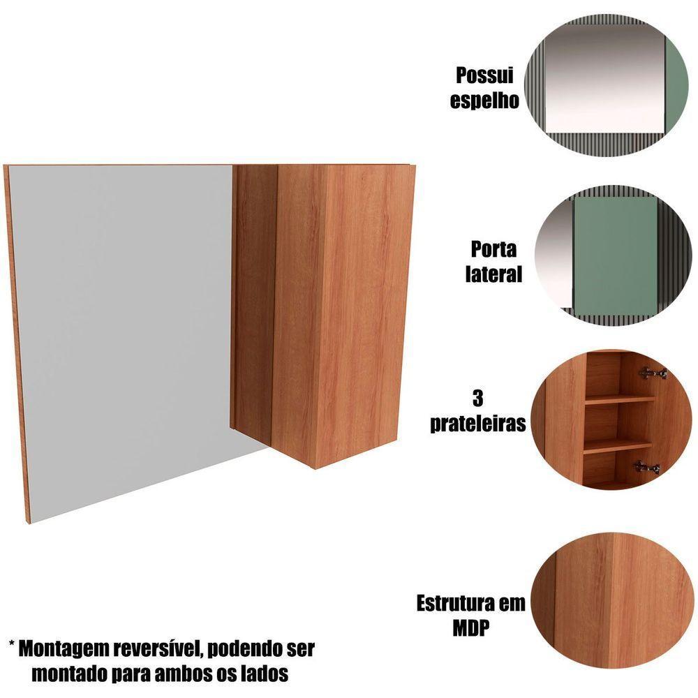 Espelheira Para Banheiro 80 Cm Com 1 Porta Marina Amêndoa - 2