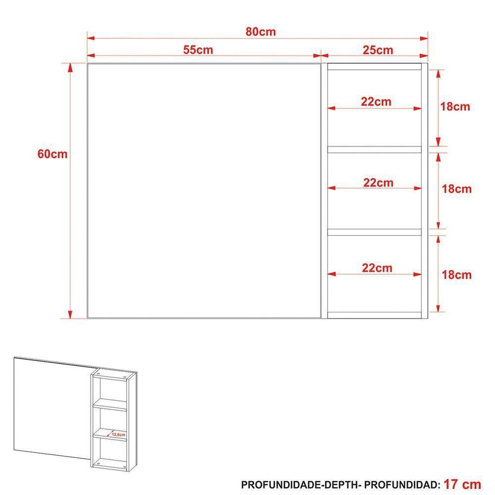 Espelheira Para Banheiro 80 Cm Com 1 Porta Marina Amêndoa - 6